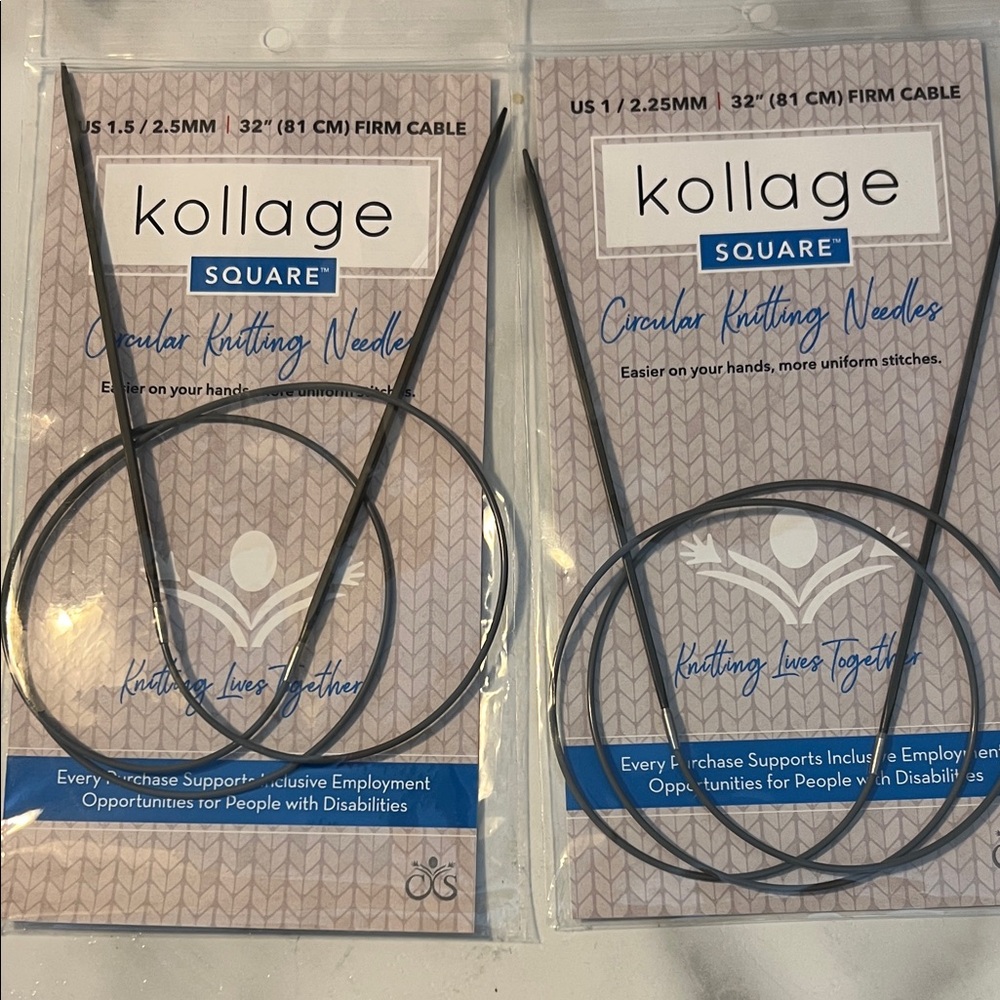 2 Square Circular Knitting Needles - Black 2.5mm and 2.25mm